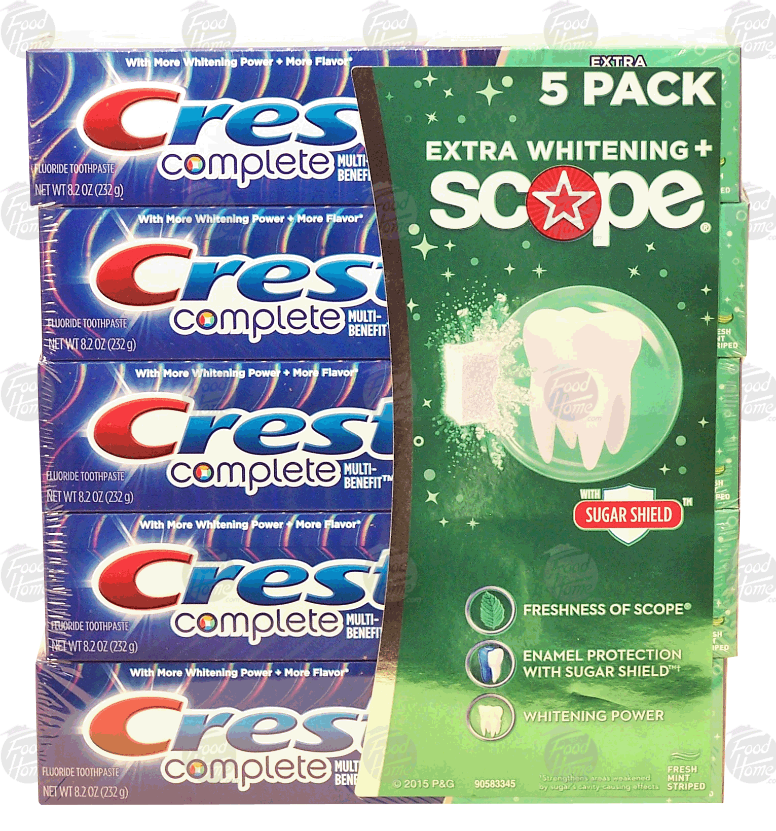 Crest Complete toothpaste, fresh mint striped, extra whitening + scope, 8.2-oz. tubes Full-Size Picture